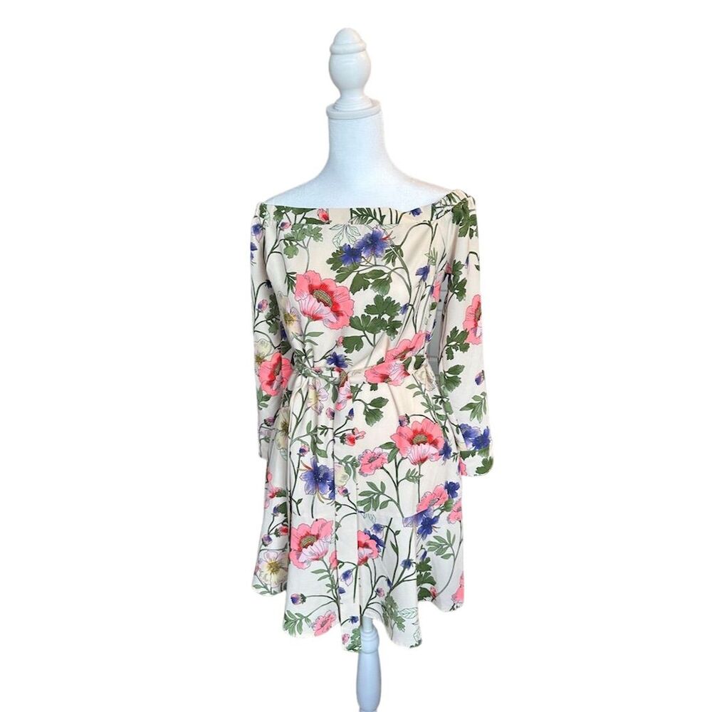 Express Women's XS Floral Off-Shoulder Knee Length Dress Multicolor